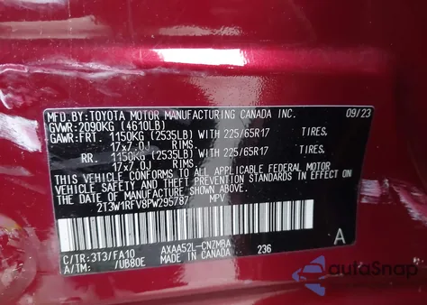 2023 Toyota Rav4 Xle из США, поврежденный, VIN 2T3W1RFV8PW295787